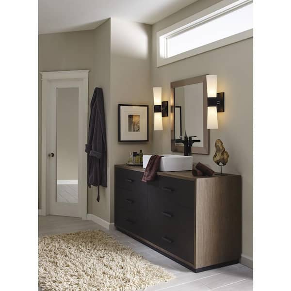 Progress Lighting Zura Collection 2-Light Matte Black Etched Opal Glass Modern Bath Vanity Light