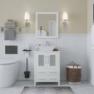 Ravenna 24 in. W Bathroom Vanity in White with Single Basin in White Engineered Marble Top and Mirror