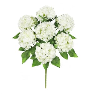 12 in. Cream White Artificial Guelder Rose Snowball Flower Stem Bush Bouquet Set of 2