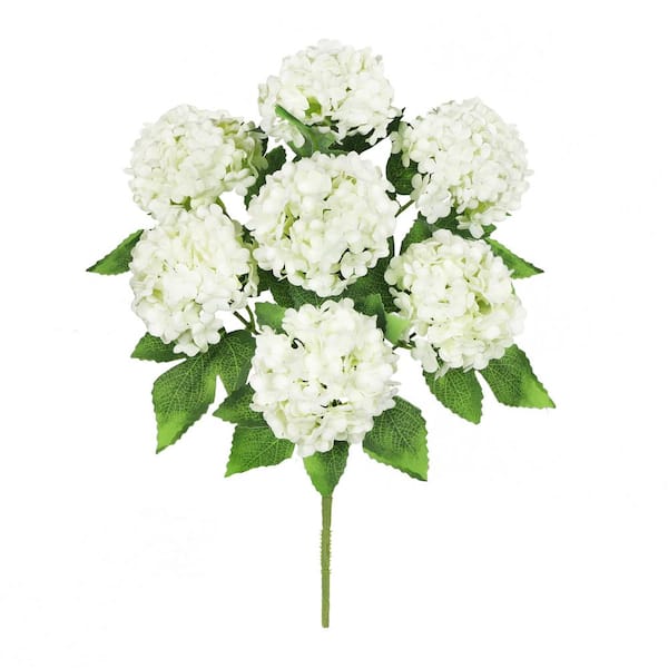 LIVING LUXURY 12 in. Cream White Artificial Guelder Rose Snowball Flower Stem Bush Bouquet Set of 2