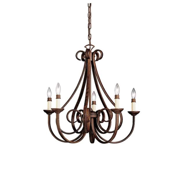 KICHLER Dover 25 in. 5-Light Tannery Bronze Transitional Candle Empire Chandelier for Dining Room