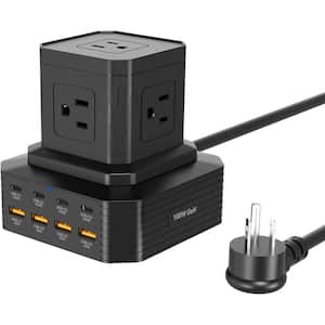 5-Outlets Power Strip Tower, Surge Protector with 5 AC Outlets and 8 USB Ports and 6.6 ft. Cord in Black
