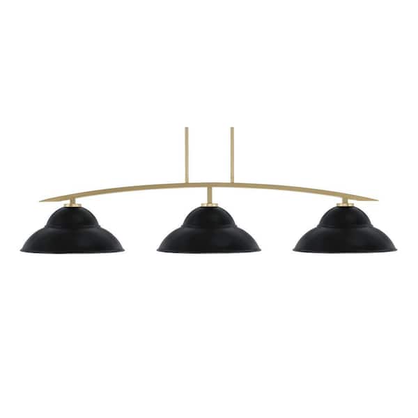 Siena 3-Light New Age Brass Billiard Light with 16 in. Matte Black Metal Shades No Bulbs Included