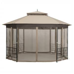 12 ft. x 10 ft. Brown Octagonal Patio Gazebo with Mosquito Net