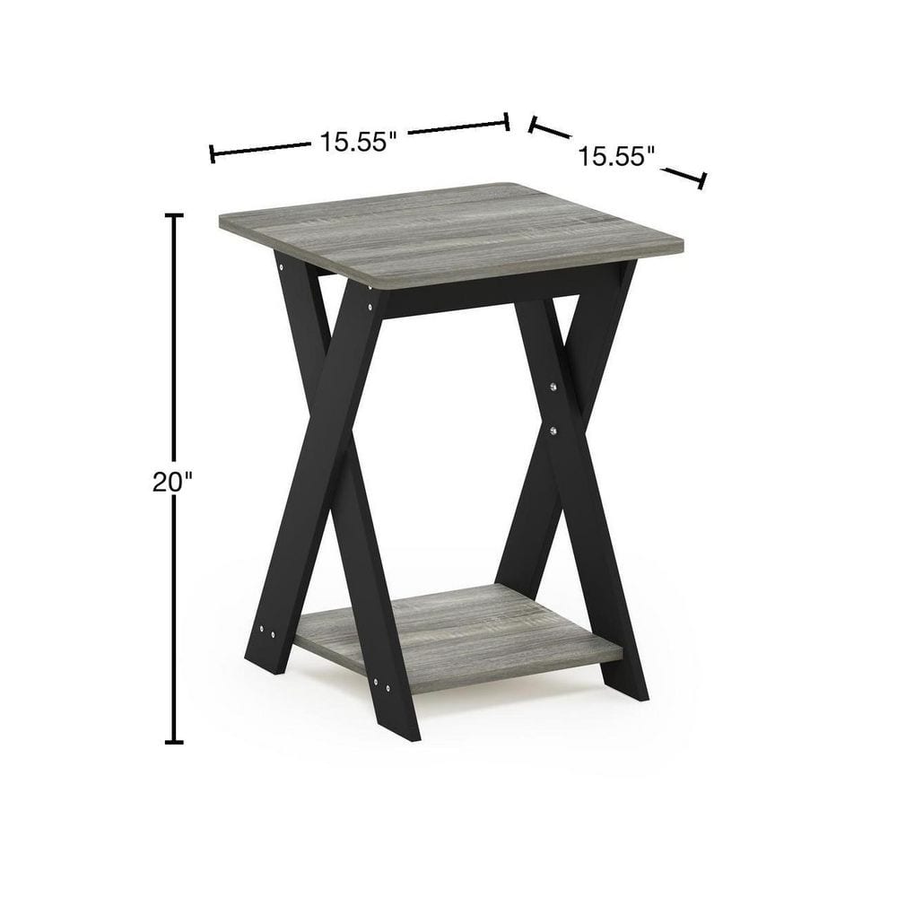 French Oak Grey and Black Criss-Cross End Table