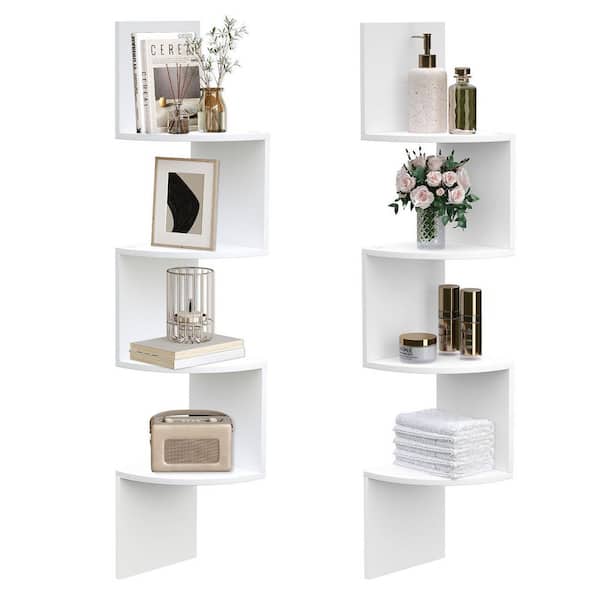 7.9 in. x 7.9 in. Corner Shelf Wall-Mounted Set of 2 Cor 4-Tier Corner Bookshelves Decorative Wall Shelf White