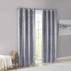 Oxford Charcoal Diamond Jacquard 50 in. W x 84 in. L Blackout Grommet Top Curtain