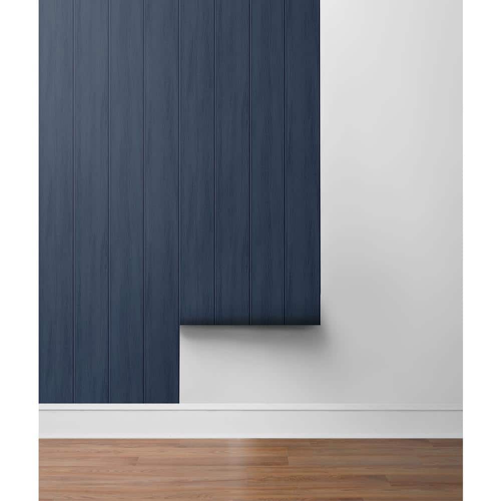 Navy Blue Faux Wood Peel and Stick Wallpaper