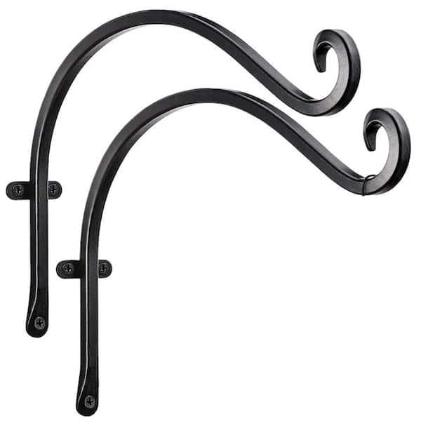 Black 12 in. Metal Plant Hooks with Bracket Design for Bird Feeder, Hanging Outdoor Flower Baskets (1-Pack)