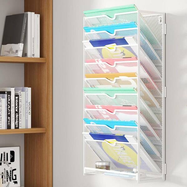 10-Tier Wall-Mounted Magazine Rack-Vertical Mail & Document Holder