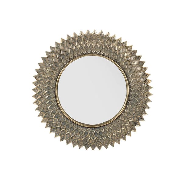 Unbranded Gold 13.2 in. W x 13.2 in. H Round Metal Framed Wall Mirror