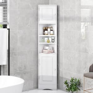 14.6 in. W x 9.7 in. D x 66.9 in. H White Linen Cabinet with 2 Doors and Adjustable Shelves