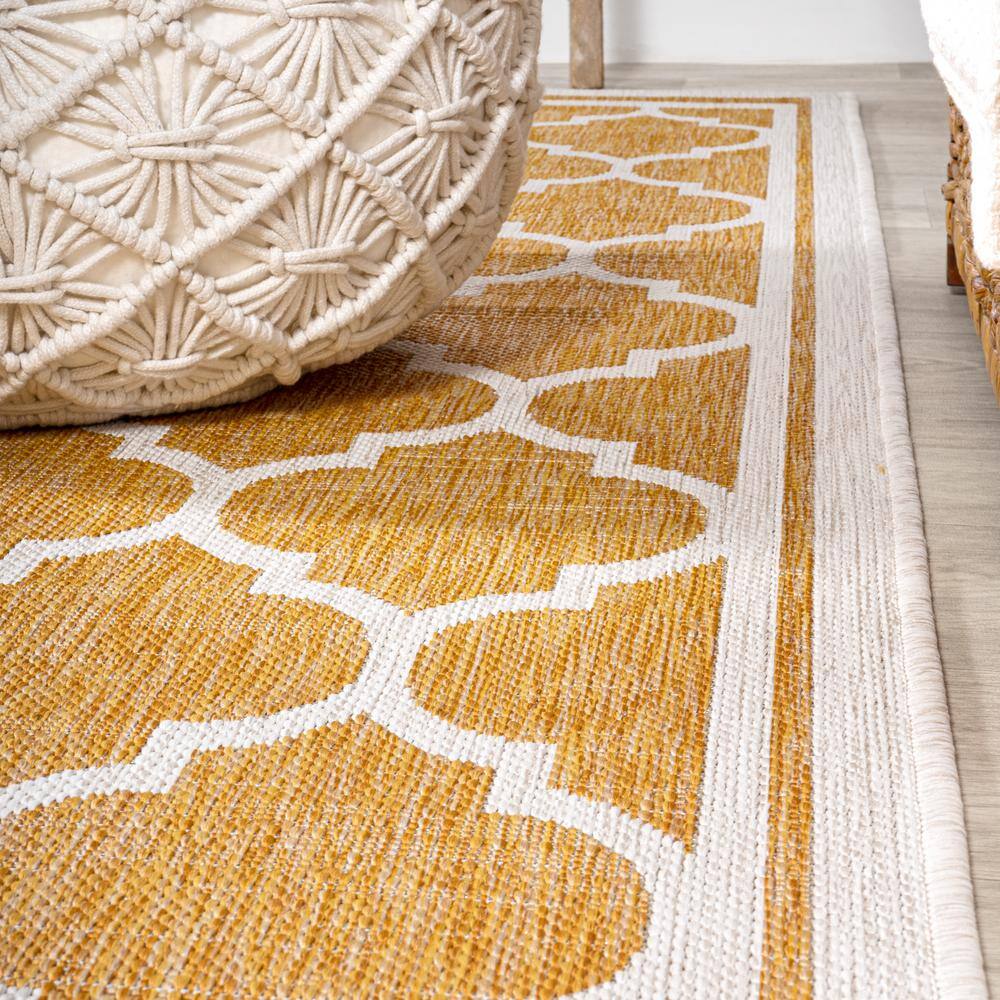 Moroccan Trellis Yellow/Cream 9' x 12' Synthetic Indoor/Outdoor Rug