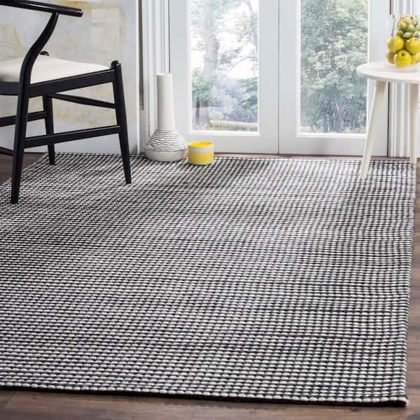 Natura Ivory/Black Doormat 3 ft. x 5 ft. Solid Area Rug