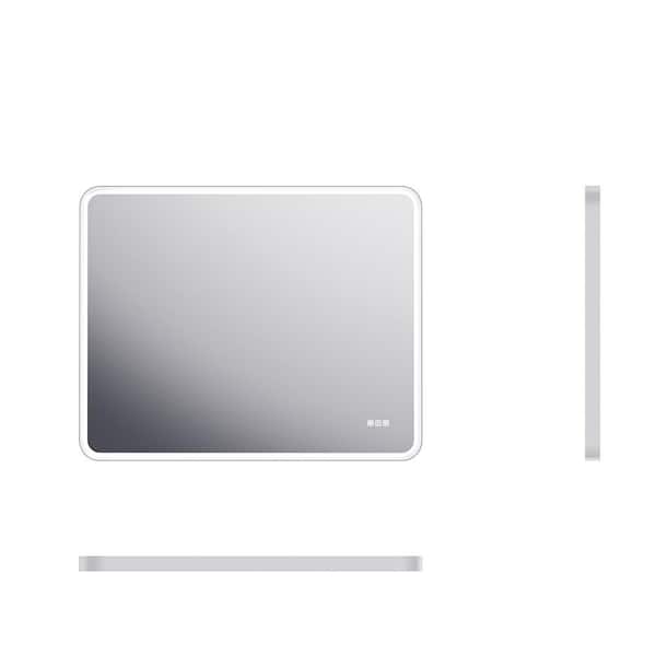 40 in. W x 32 in. H Rectangular Framed Dimmable LED Wall Bathroom Vanity Mirror in Matte White with Anti-Fog