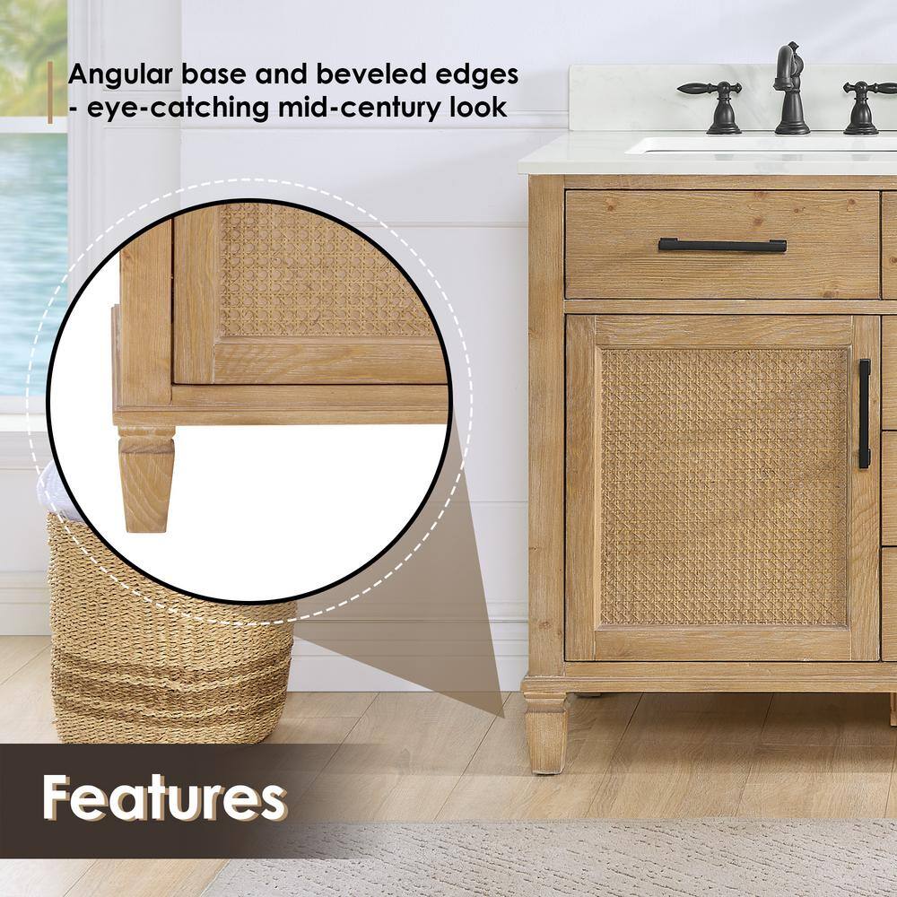 Solana 60" Weathered Fir Double Sink Vanity with White Quartz Top and Mirrors