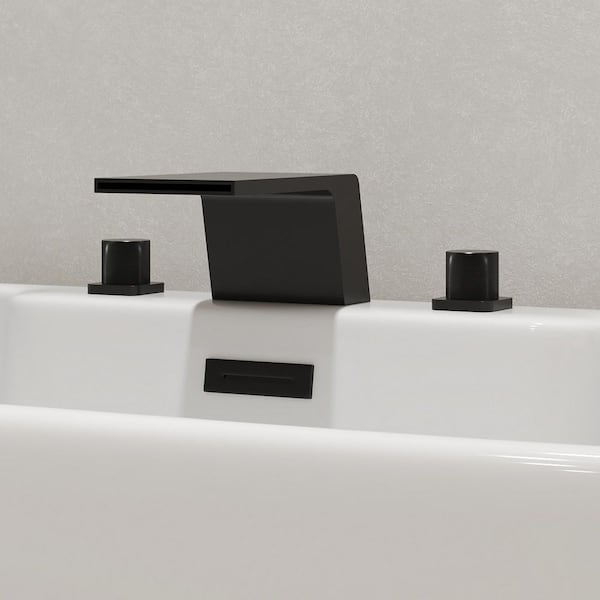 Double Handles Deck Mount Waterfall Roman Tub Faucet in Matte Black (Valve Included)