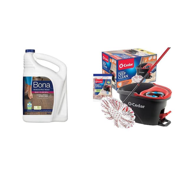 128 oz. Hardwood Floor Cleaner and EasyWring Microfiber Spin Mop with Machine Washable Mop Head Refill Combo