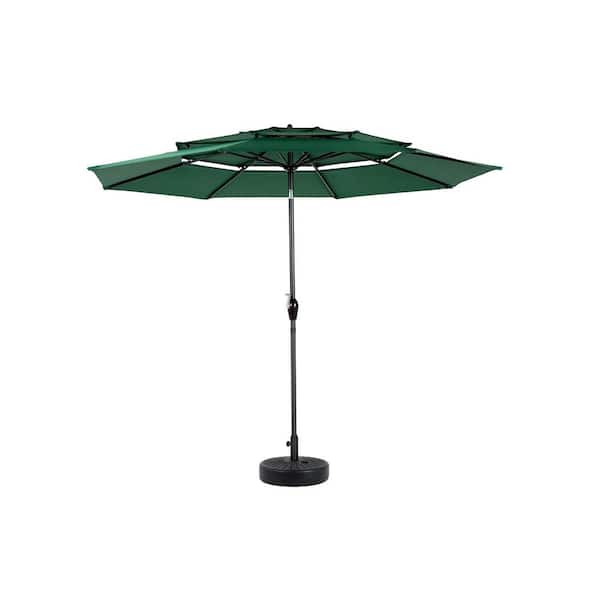 Unbranded 10 ft. Aluminium Market Patio Umbrella, 3-Tier Auto-Tilt Umbrella, in Dark Green for Backyard, Poolside, Lawn and Garden