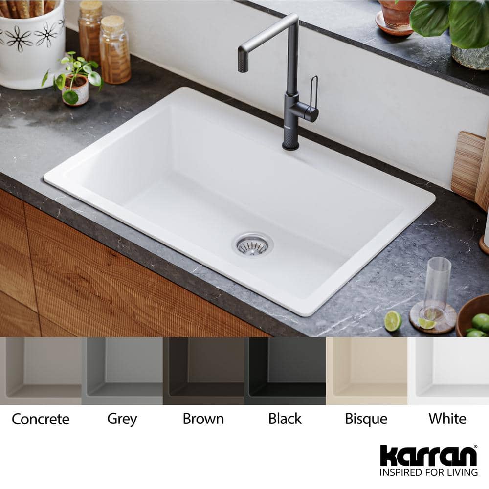 White Quartz 33'' Single Bowl Drop-In Kitchen Sink