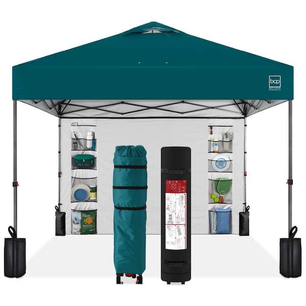 Best Choice Products 10 ft. x 10 ft. Cerulean Easy Setup Pop Up Canopy Portable Tent with 1-Button Push, Side Wall, Case