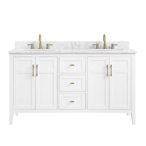 Sturgess 61 in. W x 22 in. D x 35 in. H Double Sink Freestanding Bath Vanity in White with Carrara Marble Top