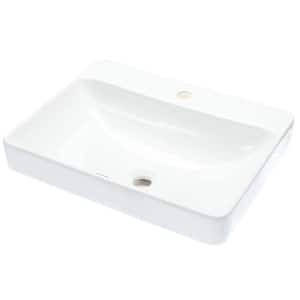 Vox 23 in. Rectangle Vitreous China Vessel Sink in White with Overflow Drain