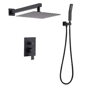 Single Handle 2-Spray Square Shower Faucet 1.8 GPM with Wall Mounted Shower Head in. Matte Black