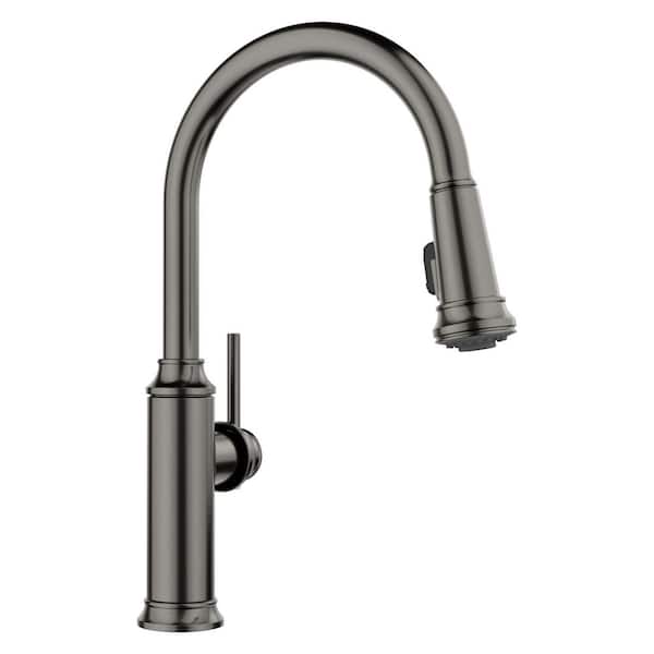 Empressa Satin Dark Steel 16.25 in. H Pull Down Sprayer Kitchen Faucet with 180 Degree Spout Swivel