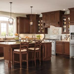 Thomasville - Casual Deep Green and Brown Kitchen Cabinets