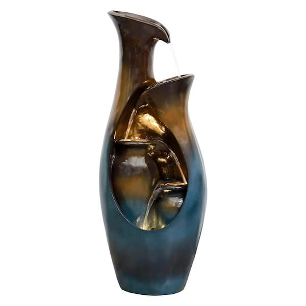Watnature 31.4in. Outdoor Fountains and Waterfalls -Modern Indoor Water Jar Fountain with Lights for Garden, Patio, Home Decor