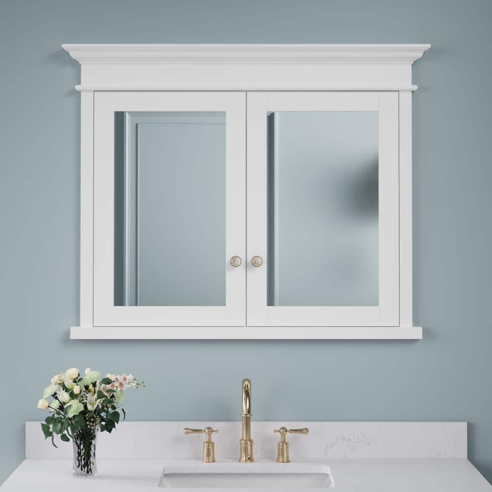 FORCLOVER 40 in. W x 32 in. H Rectangular Recessed Solid Wood Medicine ...