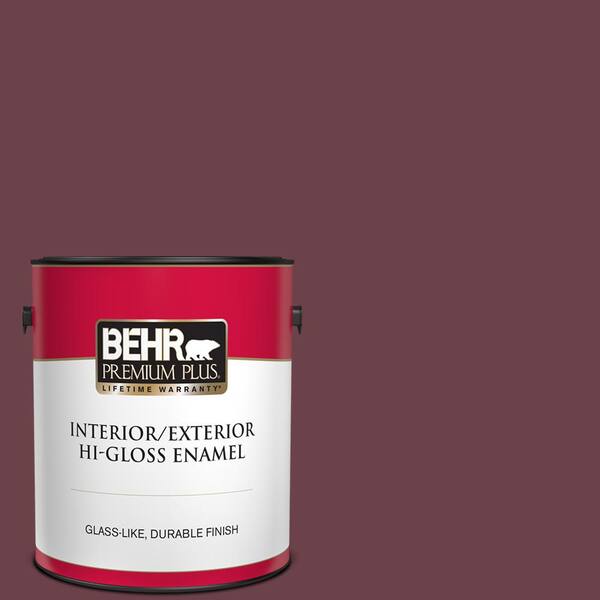BEHR PREMIUM PLUS 1 gal. #110D-7 Vin Rouge Hi-Gloss Enamel Interior/Exterior Paint