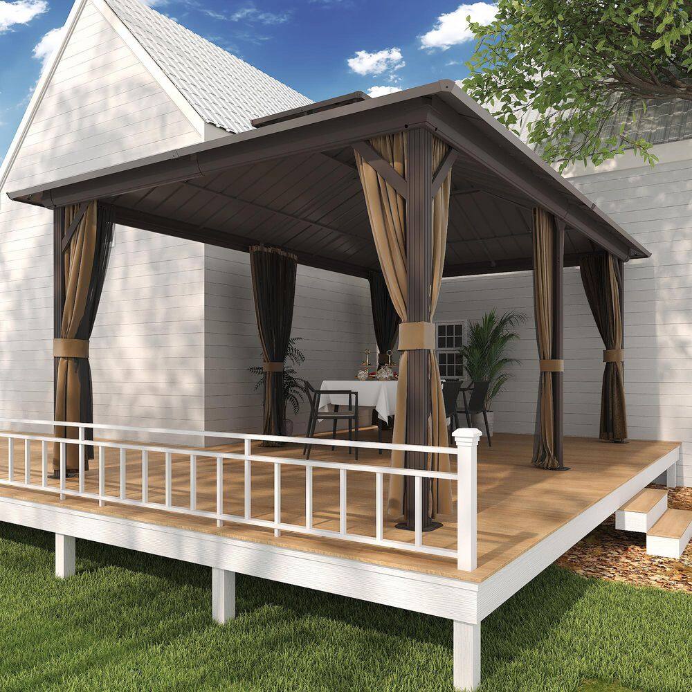 EAGLE PEAK 12x18 Brown Aluminum Frame Gazebo with Double Roof