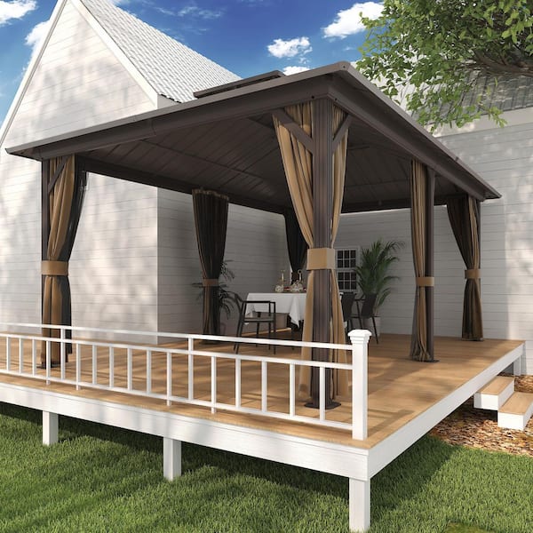 INMITOM 12 ft. x 18 ft. Aluminum Hardtop Gazebo with Double Galvanized Steel Roof, Netting and Curtains for Patio and Backyard