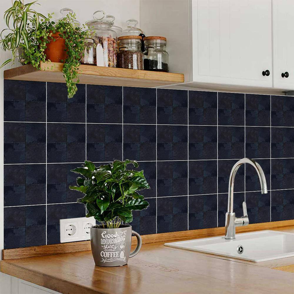 Dark Slate Gray Vinyl Peel and Stick Wall Tiles, 8x8-inch