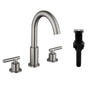 8 in. Widespread Double Handle Bathroom Faucet with Drain Assembly 3-Hole Brass Bathroom Basin Taps in Brushed Nickel