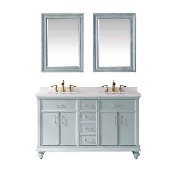 ROSWELL Charlotte 60 in. Vanity in Finnish Green with Carrara White Composite Stone Countertop With Mirror