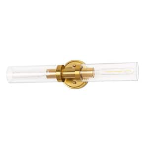 18.1 in. 2-Light Gold Clear Glass Hardwired Wall Sconce with Standard No Bulbs Included