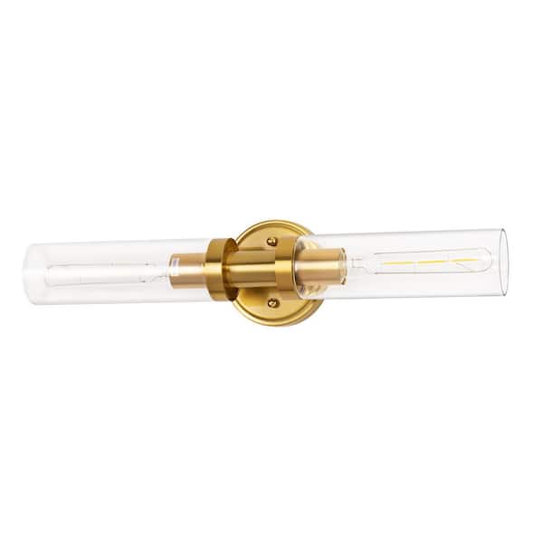 18.1 in. 2-Light Gold Clear Glass Hardwired Wall Sconce with Standard No Bulbs Included