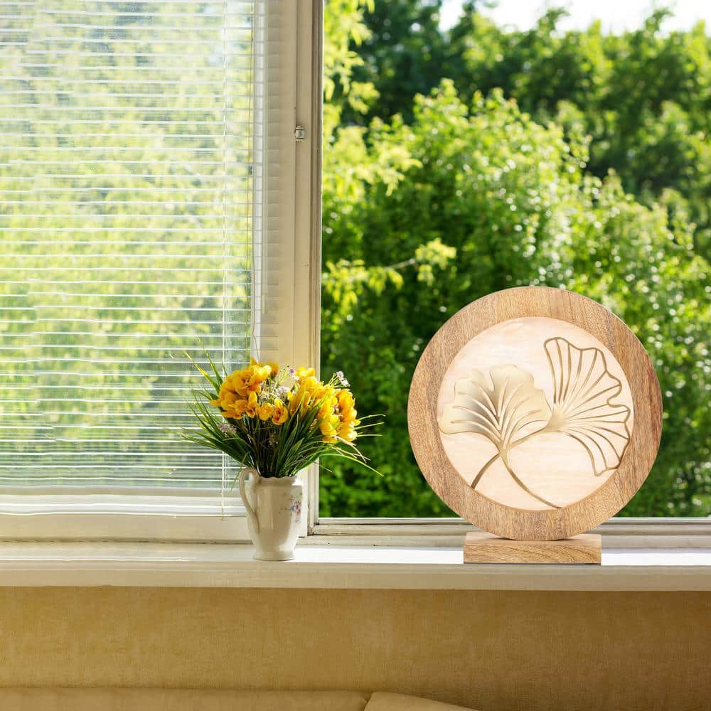 Amber and Gold Stained Glass Panel with Mango Wood Stand