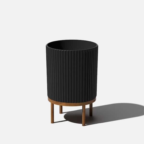 Veradek Demi 16 in. Raised with Stand Round Black Plastic Planter with Brown Stand