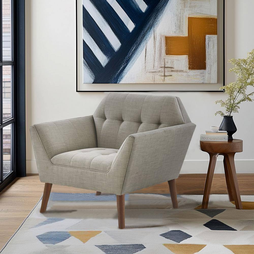 Mid-Century Modern Light Grey Wood Accent Lounge Chair