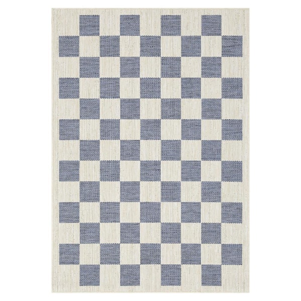 Daisy Blue and Ivory 4 ft. x 6 ft. Indoor/Outdoor Area Rug