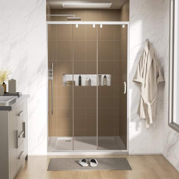 48" W x 76" H Sliding Framed Shower Door in Chrome with  5/16" (8mm) Clear Tempered Glass and Easy Clean Coating