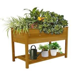 48.5 in. x 24.4 in. x 30 in. Brown Wood Raised Garden Bed with Legs and Storage Shelf
