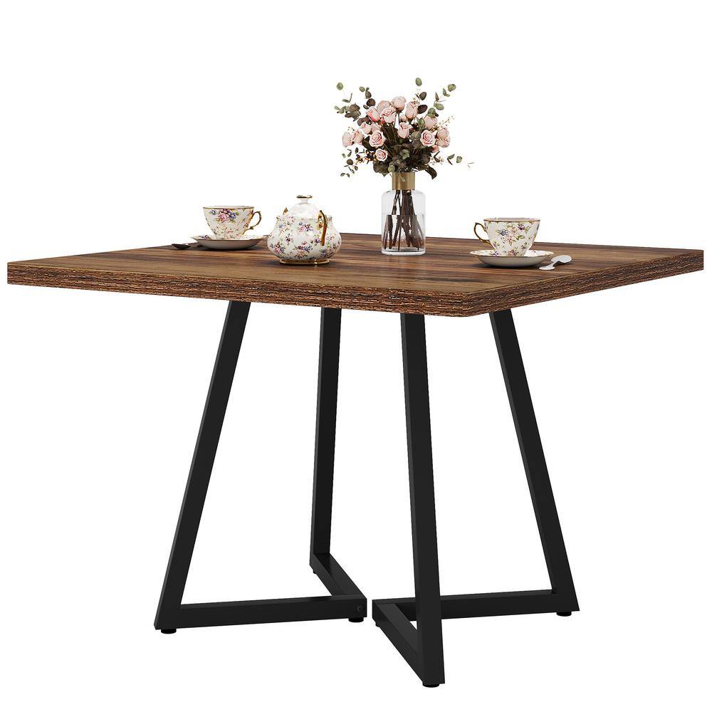 Moronia Rustic Brown Wood 31.5 in. Trestle Dining Table Seats 4, Square Dining Table for Dining Room, Small Space