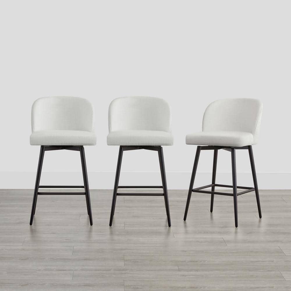 Spruce & Spring Cynthia 26 in. White High Back Metal Swivel Counter Stool with Fabric Seat (Set of 3) 3-SSY2001-B1360