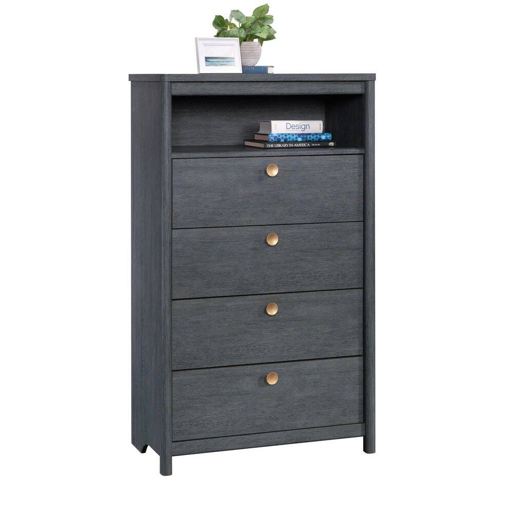 Denim Oak Vertical 4-Drawer Chest with Open Shelf