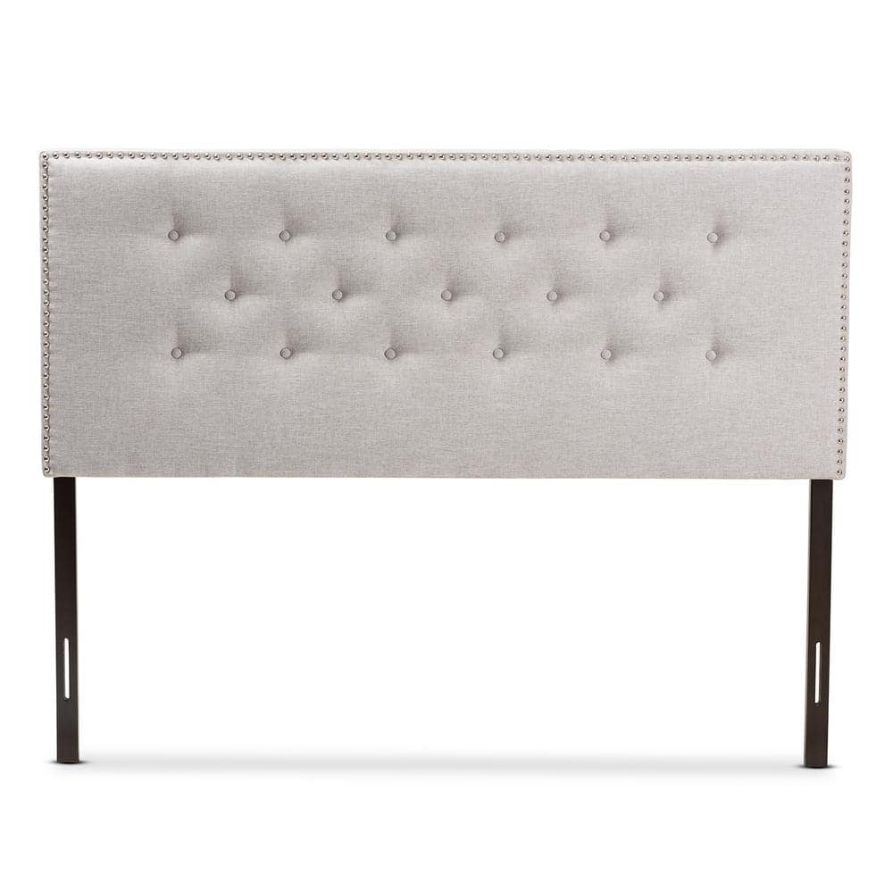 King Size Greyish Beige Tufted Leather Upholstered Headboard